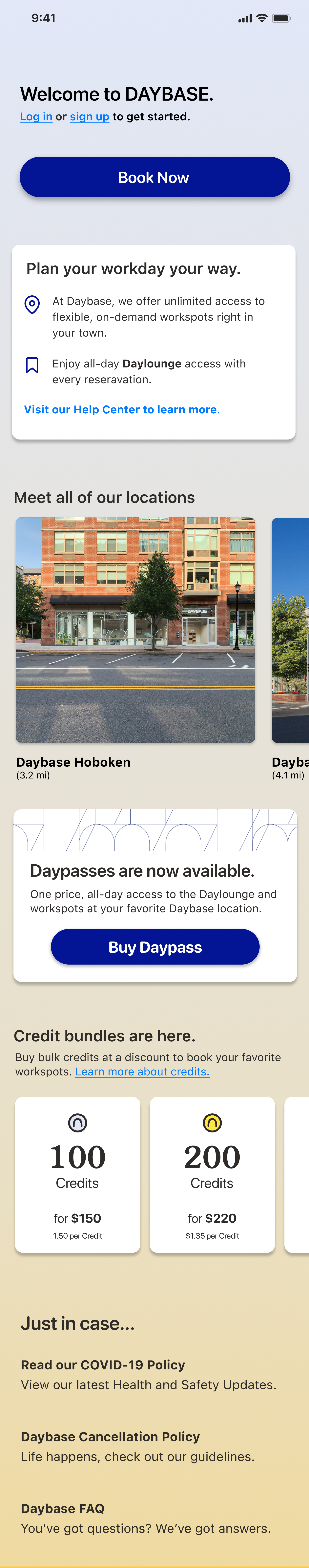 Home screen (logged out)