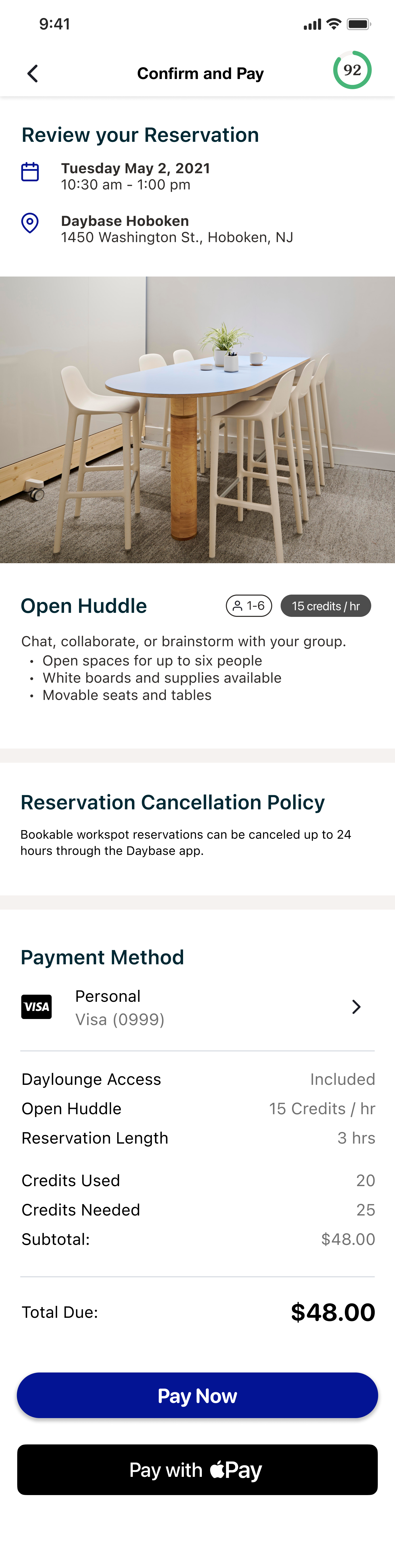Reservation confirmation